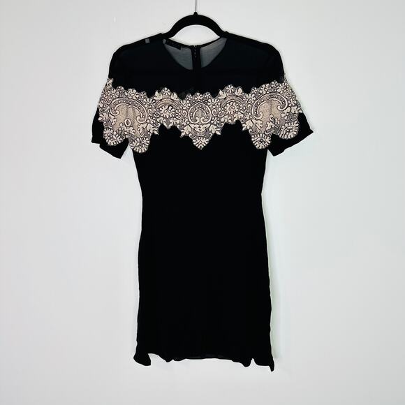 Sandro Kyra Crepe Dress in Black Size 1 US Small Lace Career Chic - Picture 8 of 13